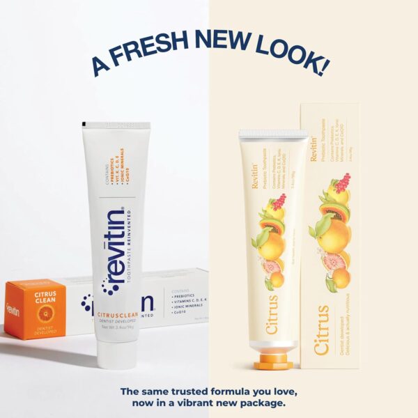 Revitin Toothpaste | Fluoride-Free Prebiotic Citrus Tooth Gel | No SLS, Gluten Free, Dye Free, GMO Free, No Sweeteners | Non-Toxic, Kid Approved, Pack of 3