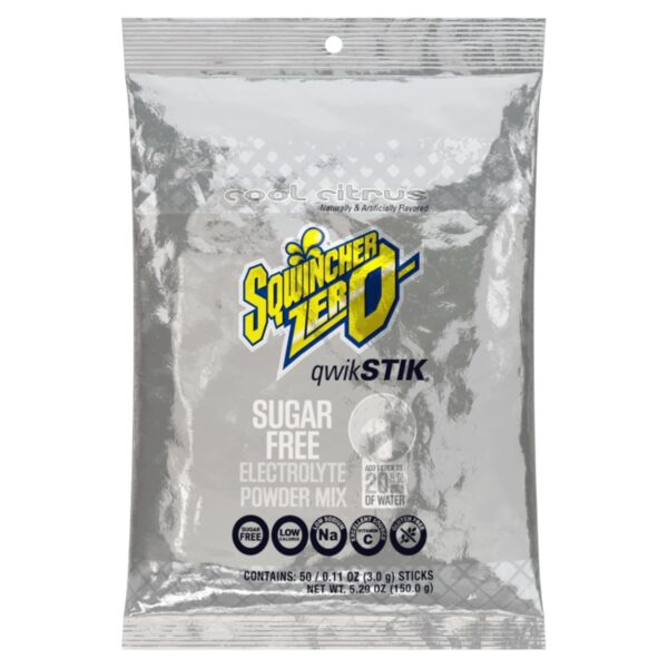 Sqwincher Zero Qwik Stik, Sugar Free, Low Calorie, Low Sodium Electrolyte Powder Hydration Drink Mix, Cool Citrus, .11 0z Packet (Pack of 50)