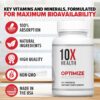 10X Health Optimize Methylated Multivitamin for Men & Women - 34 in 1 Formula with 800 mcg of Vitamin B12, Vitamin E, 5-MTHF, B Complex, NAC, Magnesium & Zinc Multivitamins - 90 Capsules