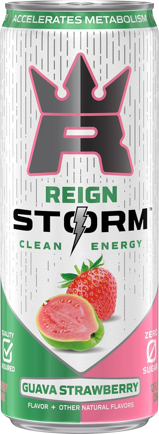 REIGN Storm, Guava Strawberry, Fitness & Wellness Energy Drink, 12 Fl Oz (Pack of 12)