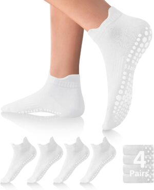 DIBAOLONG Pilates Socks with Grips for Women, Grip Socks Non Slip Yoga Socks for Barre Hospital Grippy Socks 4 Pairs