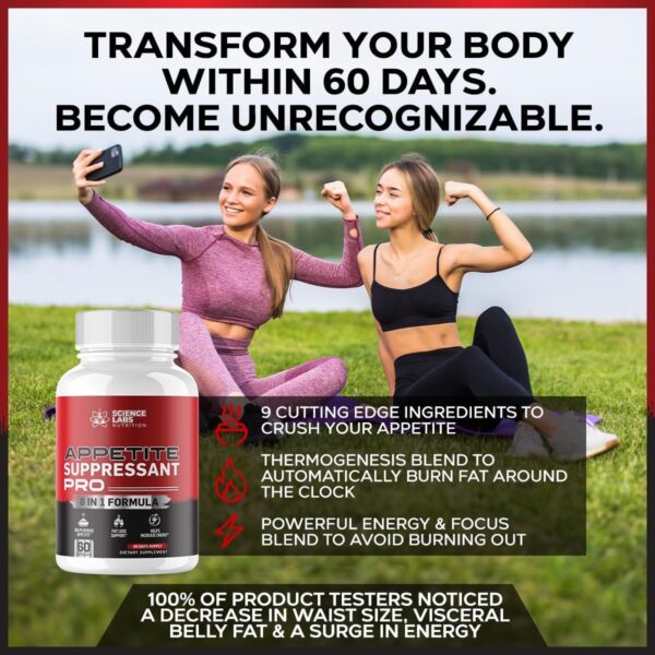 Science Labs | #1 Dosed Appetite Suppressant Weight Loss Pills for Women & Men | Belly Fat Burner Supplement, Metabolism Booster, Carb Blocker | Diet Pills That Work Fast - 60 Servings