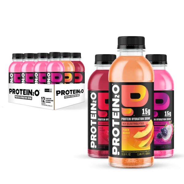 Protein2o 15g Whey Protein Isolate Infused Water, Ready To Drink, Gluten Free, Lactose Free, No Artificial Sweeteners, Flavor Fusion Variety Pack, 16.9 oz Bottle (Pack of 12)