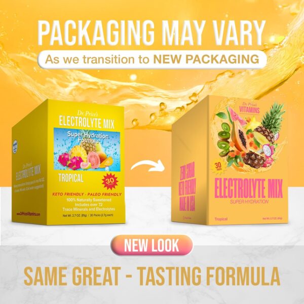 Dr. Price Electrolytes Powder Packets - Electrolytes No Sugar - Hydration Packets - Electrolyte Mix - Keto Electrolytes - (30 Packets) Fasting Electrolytes - Water Enhancer, Sports Drink - Tropical