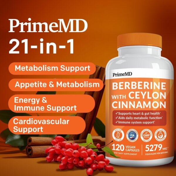 21-in-1 Berberine Supplement with Ceylon Cinnamon - Berberine 1500mg with Chromium, Bitter Melon and Green Tea Extract - Dihydroberberine Supplement for Energy & Metabolism Support, 5279 mg, 120 count