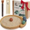 Japanese Zen Garden Kit for Desk - Premium Sand Garden - Mini Zen Décor Office Desktop Accessories - Bamboo Crafted Meditation Therapy Tray - Gift Set - 4 Stamp Spheres Natural Rake Custom Holder