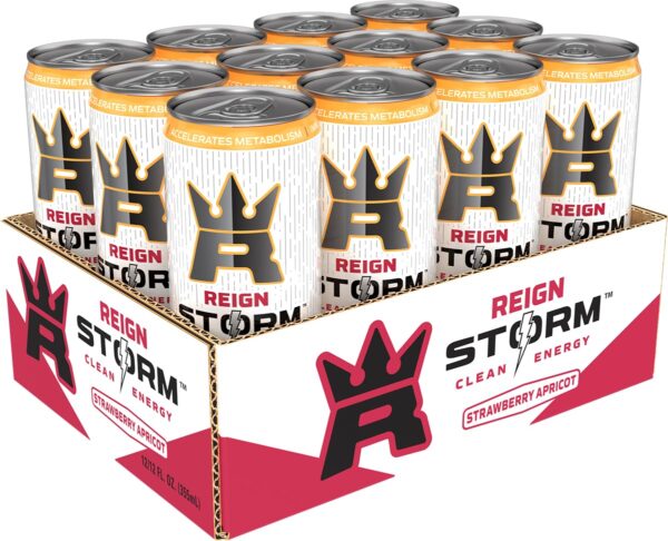 REIGN Storm, Strawberry Apricot, Fitness & Wellness Energy Drink, 12 Fl Oz (Pack of 12)