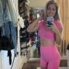 IWEMEK Women Seamless Yoga Outfits 2 Piece Workout Short Sleeve Crop Top with High Waisted Running Shorts Sets Activewear