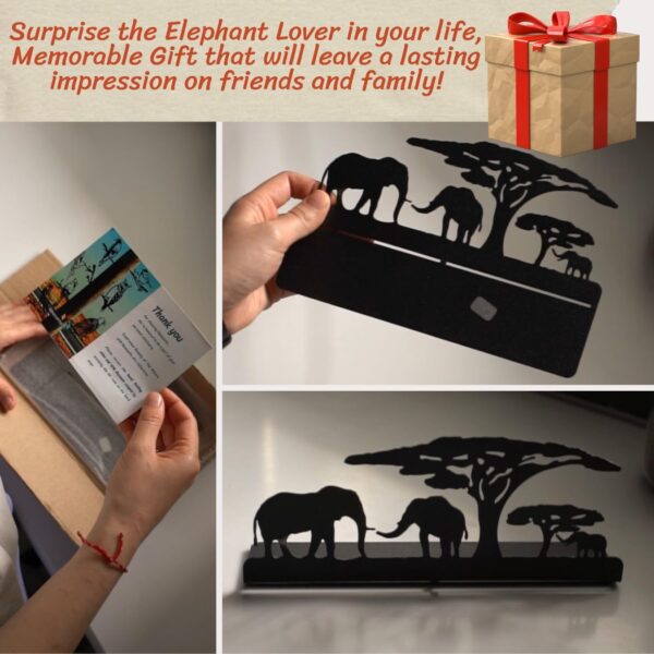 Renovatio Metal Tealight Candle Holder – Safari Elephants Silhouette Decor for Living Room, Meditation Space, Christmas & Wedding – Black Safari Theme