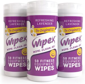 Wipex The Original Natural Fitness Equipment Wipes for Personal Use, Lavender and Vinegar, 3 Canisters of 186 Wipes
