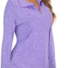 Koscacy Long Sleeve V Neck Half Zip Golf Pullover for Ladies Gym Training Outdoor Sports Workout Tennis Top, Purple Geometry