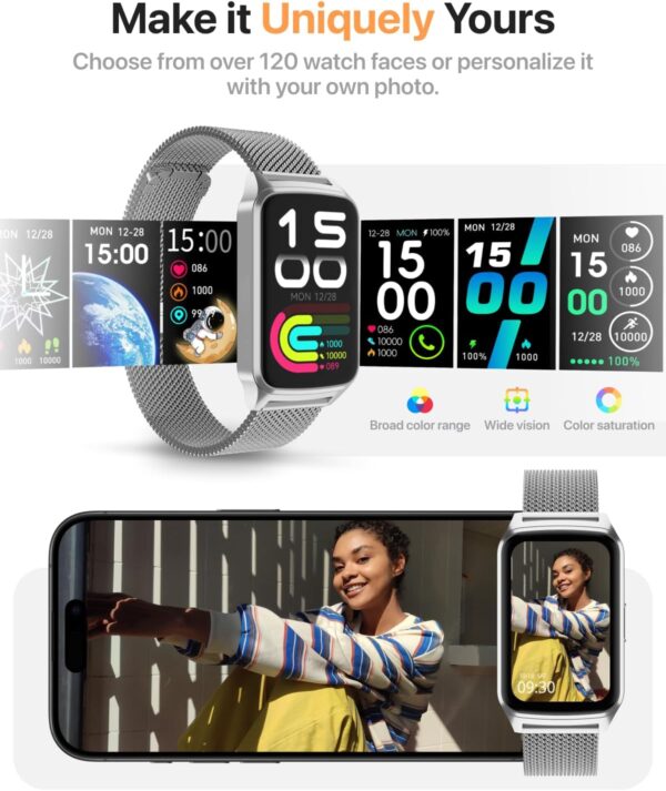 Smart Watch Health Fitness Tracker with 24/7 Heart Rate, Blood Oxygen Sleep Monitor, 110+ Sports Modes, Step Calorie Counter Pedometer (Silver, 1.55)