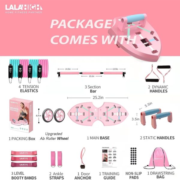 71REHQVdLZL._AC_SL1500_.jpg LALAHIGH Portable Home Gym System for Men and Women:Push Up Board, Pilates Bar & 20 Fitness Accessories with Resistance Bands and Ab Roller Wheel-Professional Strength Training Exercise