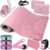 1/3 Yoga Mat Thick, Yoga Set for Beginners Include High Density Yoga Mat with Multi-loops Yoga Strap, Yoga Blocks, Booty Resistance Band Set, Door Anchor, Carring Bag & Strap