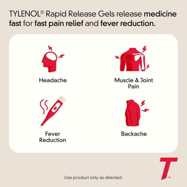 Tylenol Extra Strength Acetaminophen Rapid Release Gels, Pain Reliever & Fever Reducer, 100 ct