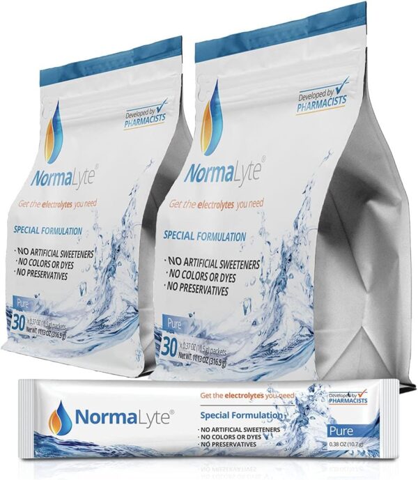 NormaLyte Oral Rehydration Salts-2 Pouches - 60 Sticks (Yields 500mL per Pack)-Pure| Energy Supplements, Potassium Supplement, Dehydration Recovery and Quick Absorption