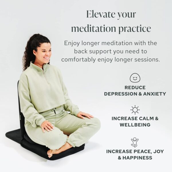 Mindful Modern Folding Pro Meditation Chair - Adjustable Meditation Seat with Back Support and Half Moon Buckwheat Meditation Cushion - Comfortable Mindfulness Living Room Floor Chair