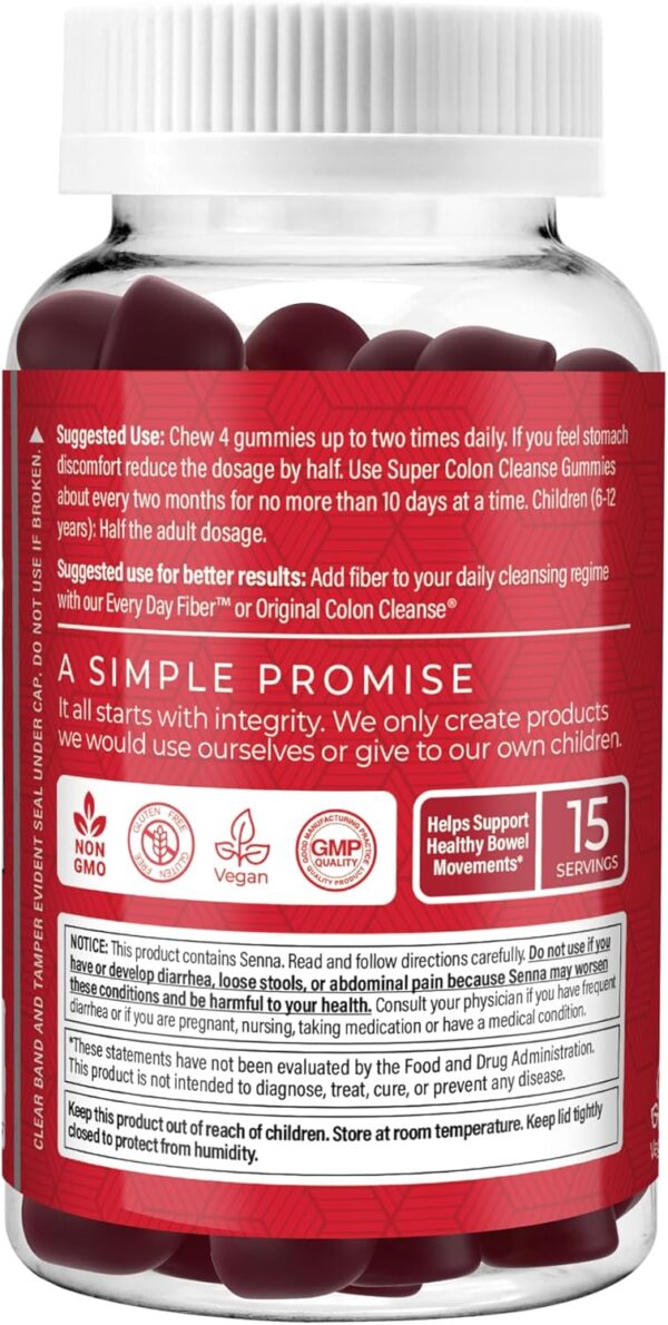Health Plus Super Colon Cleanse Gummies, Natural Senna Leaf Extract, Gentle, Overnight Relief from Occasional Constipation, Dietary Supplement, Mixed Berry Flavor, 60 Count