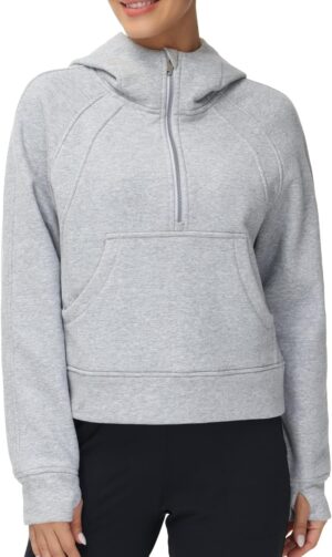 THE GYM PEOPLE Womens' Hoodies Half Zip Long Sleeve Fleece Crop Pullover Sweatshirts with Pockets Thumb Hole
