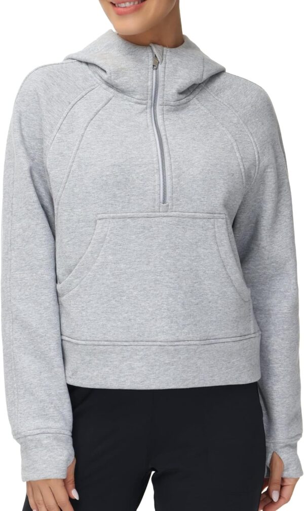 THE GYM PEOPLE Womens' Hoodies Half Zip Long Sleeve Fleece Crop Pullover Sweatshirts with Pockets Thumb Hole