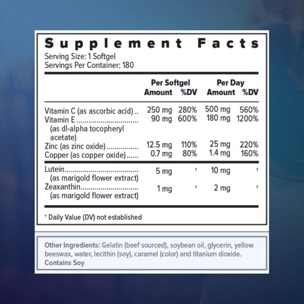 Focus Select AREDS2 Based Eye Vitamin-Mineral Supplement - AREDS2 Based Supplement for Eyes (180 ct. 90 Day Supply) - AREDS2 Based Low Zinc Formula - Eye Vision Supplement and Vitamin