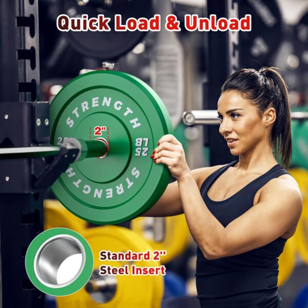 Color Olympic Bumper Plates - Elastic and Tough Rubber Weights Plate with Metal Insert, 2-Inch Universal Fit, Ideal for Strength Training and Fitness Workouts