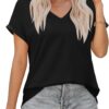 XIEERDUO Womens Summer Tops Short Sleeve Shirts Casual V Neck T Shirt Loose Fit Comfy
