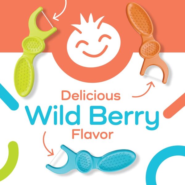 Plackers Kids Dual Gripz Floss Picks with Double Grip handle, Wild Berry Flavor, Colorful Floss Picks for Kids of All Ages, 75 Count (Pack of 4)