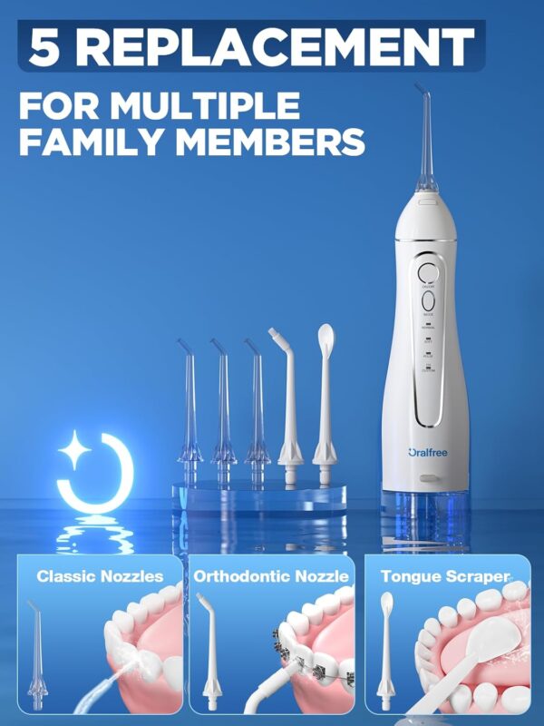 Oralfree Water Dental Flosser Cordless for Teeth Cleaning - 4 Modes Oral Irrigator 300ML Braces Flossers Cleaner, Rechargeable Portable IPX7 Waterproof Powerful Battery for Travel Home