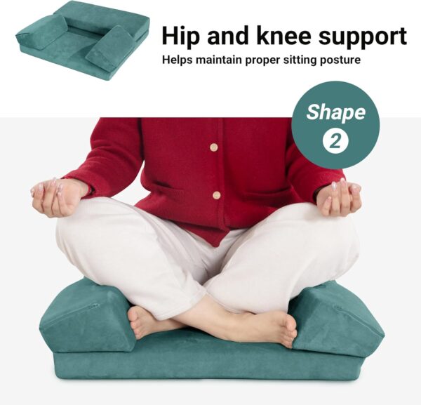 HOMBYS Meditation Cushion Foam Meditation Pillows for Sitting on Floor, Large Yoga Pillow for Adult, Meditation Mat with 2 Knee Cushions and Hip Support-3 Shapes for Different People-Supportive