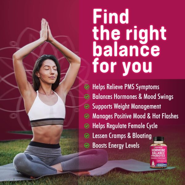 Hormone Balance + Probiotics for Women (3450mg) Natural Menopause Relief, Weight Management, Bloating, Hot Flashes, PMS | Organic Maca, Chasteberry, Dong Quai & Black Cohosh | Non GMO |120 V Capsules