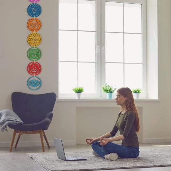 7 Pack Sacred geometric Wall Art Wooden Chakra Wall Art Crystal Grid Board Yoga Wall Decor Hindu Decor Meditation Spiritual Decor for Bedroom geometric Hanging Sculpture Home Decor 5.9 x 5.9 Inch