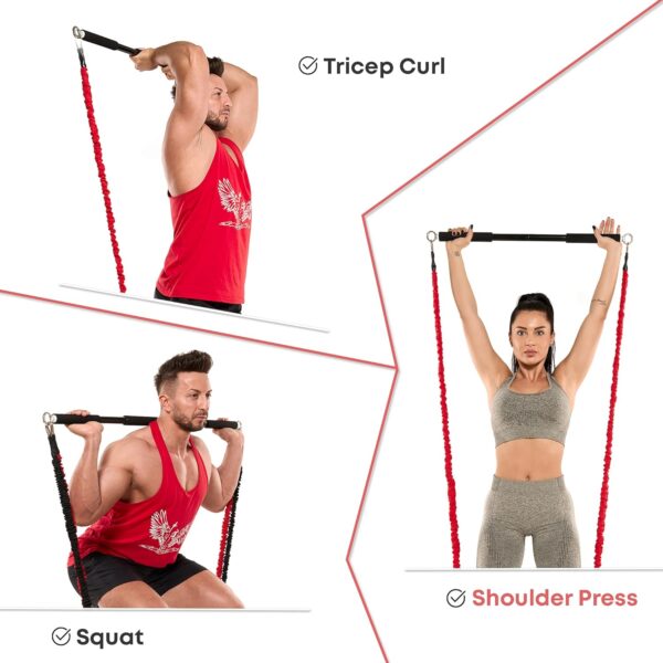 Resistance Band Bar for Fitness – Workout Bar for Exercise, Squat, Biceps, Triceps, Shoulders, Back – Adjustable 3 Parts Bar for Resistance Bands – Durable Portable Steel Pilates Resistance Bar