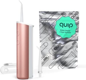 quip Water Flosser with Replacement Tip - Cordless Water Flosser with Adjustable Pressure - Teeth Cleaner Pick with 360 Degree Rotating Replaceable Tip, Rechargeable Water Dental Pick - Copper