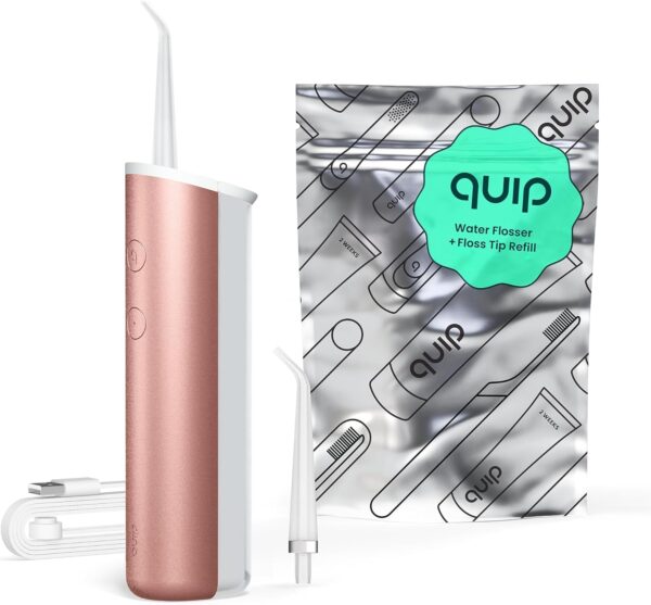 quip Water Flosser with Replacement Tip - Cordless Water Flosser with Adjustable Pressure - Teeth Cleaner Pick with 360 Degree Rotating Replaceable Tip, Rechargeable Water Dental Pick - Copper
