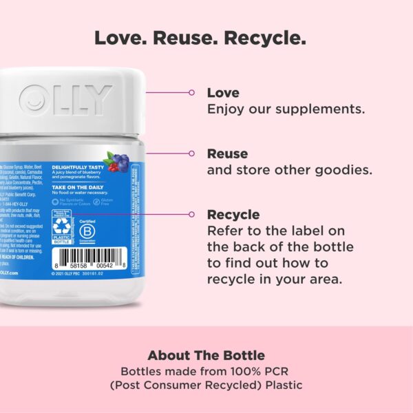 OLLY Glowing Skin Collagen Gummy, Hydrated, Youthful Skin, Hyaluronic Acid, Sea Buckthorn, Chewable Supplement, Berry, 25 Day Supply - 50 Count