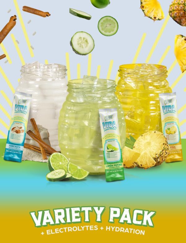 Variety Pack Hydration Sugar-Free Powder Packets |Electrolyte Agua Fresca Drink Mix |Pineapple, Horchata & Cucumber Limeade |15 Single Serve Sticks |Low Calorie, Natural Colors and Flavors