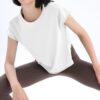 Loovoo Women's Open Back Workout Crop Tops Short Sleeve Yoga Shirts Cute Athletic Running Casual Backless Top Loose Fit