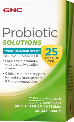 GNC Probiotic Solutions Weight Management Support with 25 Billion CFUs | Contains Clinically Studied Strains of Live, Active Probiotic Cultures, Vegetarian, Gluten Free, | 30 Capsules