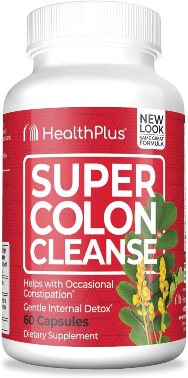 Health Plus Super Colon Cleanse 15 Day Supply of Gentle Gut Cleanse Detox, Psyllium Husk, Probiotics for Constipation Relief & Digestive Support, 60 Capsules