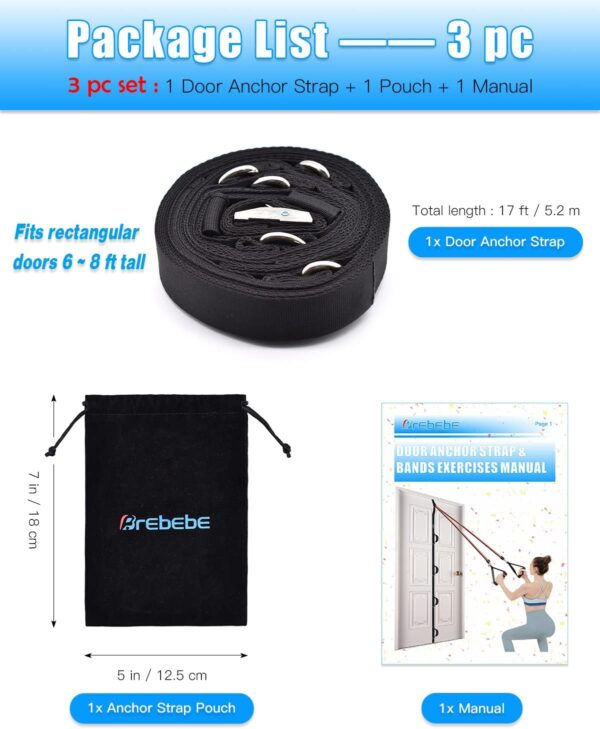 Brebebe Door Anchor Strap for Resistance Bands Exercises, Multi Point Anchor Gym Attachment for Home Fitness, Portable Door Band Resistance Workout Equipment, Easy to Install, Punch-Free, Nail-Free
