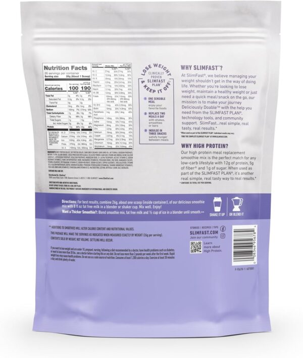 SlimFast High Protein Meal Replacement Powder, Advanced Nutrition Smoothie Mix with Vitamin and Mineral Blend, Gluten Free, Creamy Milk Chocolate, 26 Servings