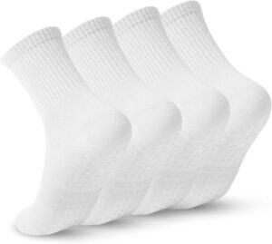 Pilates Yoga Socks with Grips for Women - Crew Length Ballet Barre Socks - Sticky Workout Hospital Socks