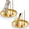 ZenBless 5 in 1 Incense Burner, Palo Santo Holder, Sage Holder, Incense Holder for Incense Sticks/Coil Incense/Incense Cones, 5.5 inches Brass Ash Catcher for Meditation Yoga Room (Gold_2pcs)