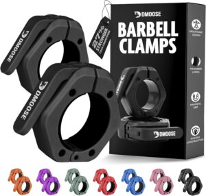DMoose Fitness Barbell Clips 2" (Pair) - Quick Release Olympic Barbell Clamps & Collars with Anti Slip TPR Lining for Secure Weightlifting & Powerlifting - Weight Clips for Bars at Home or Gym
