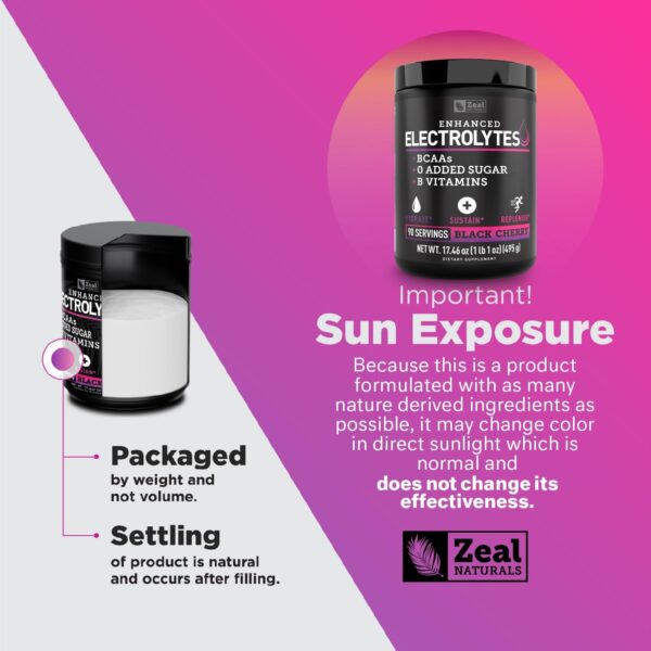 Zeal Naturals Electrolyte Powder Recovery Drink (90 Servings | Black Cherry) w/ 0 Sugar +BCAAs +B-Vitamins Electrolyte Supplement w Potassium Zinc & Magnesium for Hydration - Keto Electrolytes