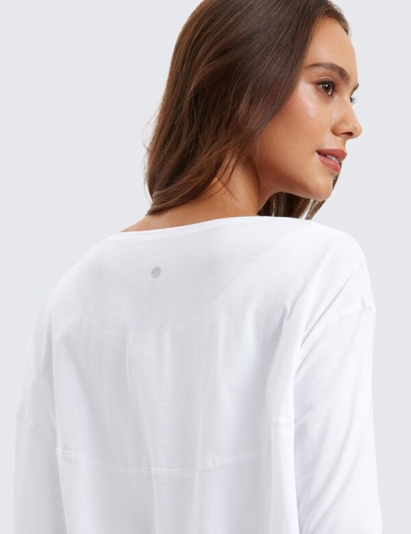 CRZ YOGA Pima Cotton Long Sleeve Workout Shirts for Women Loose Fit Athletic Yoga T-Shirts Casual Boat Neck Fall Tops