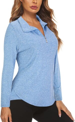 Koscacy Long Sleeve V Neck Half Zip Golf Pullover for Ladies Gym Training Outdoor Sports Workout Tennis Top, Purple Geometry