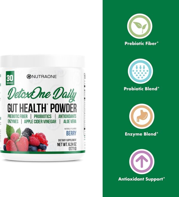 DetoxOne Daily Gut Health Powder for Weight Loss​ | ​Daily Detox Cleanse Supports Normal/Health Digestive Function*| Promotes Detoxification*, Boost Energy​ & Improves Nutrient Absorption