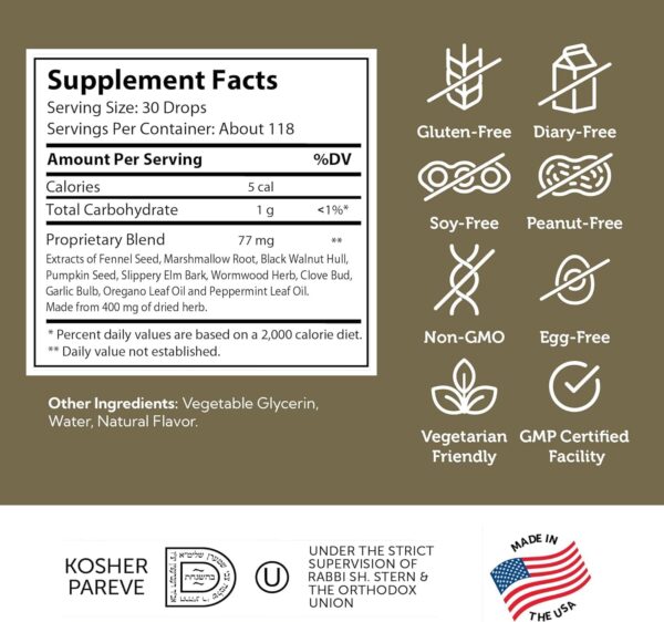 Zahler - ParaGuard Liquid Drops - Gut Health Supplement - Formula has Wormwood, Garlic Bulb, Pumpkin Seed, Clove & More - Natural Support for Humans - Certified Kosher (4 Oz) (4 oz., Drop)